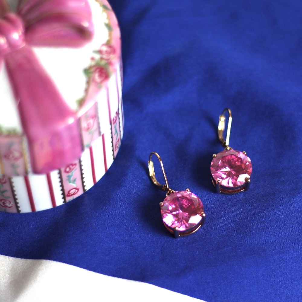 Pink Fishhook Rhinestone Earrings